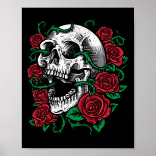 Poster Halloween Rose Skull Skeleton idée cadeau