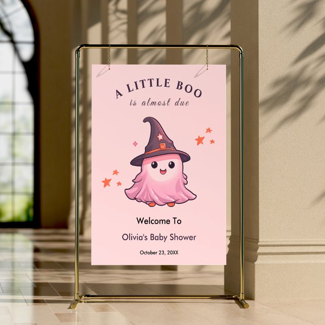 Poster Halloween rose Un Petit Baby shower Boite Accueil (Pink Halloween A Little Boo Baby Shower Welcome Sign   )