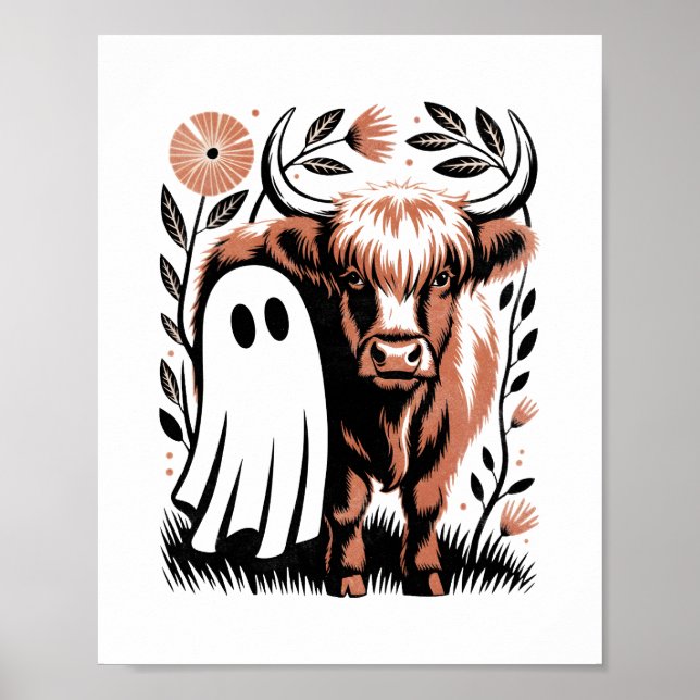 Poster Halloween rustique du fantôme de vache des Highlan (Devant)