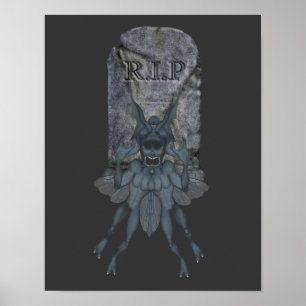 Poster Halloween Scary Blue Goblin Créature Tombstone
