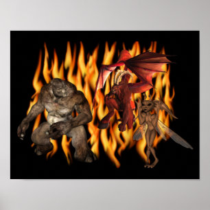 Poster Halloween Scary Ogre Et Démons En Flammes