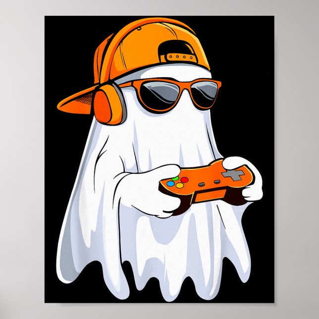 Poster Halloween Shirt Ghost Gamer Video Gaming Boys Men  (Devant)