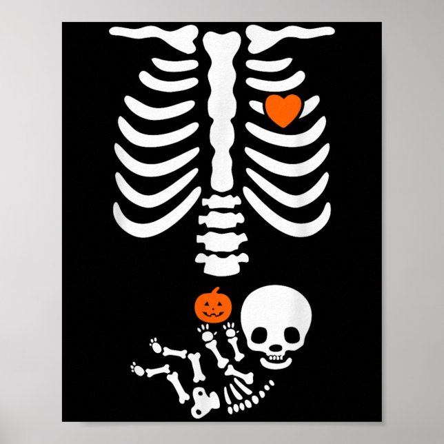 Poster Halloween Skeleton Baby Rib Cage Pregnant Pumpkin  (Devant)