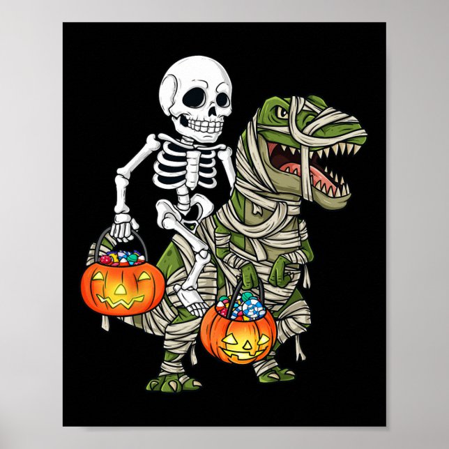 Poster Halloween Skeleton équitation maman Dinosaur T Rex (Devant)