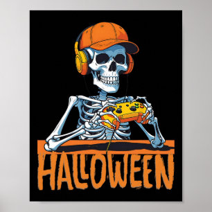 Poster Halloween Skeleton Gamer Funny Video Gaming Boys M