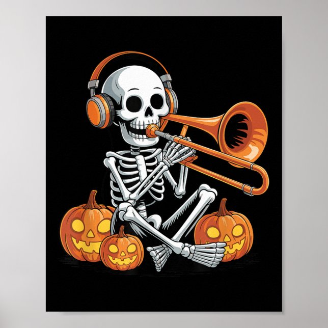 Poster Halloween Skeleton Trombone Trombonist  (Devant)