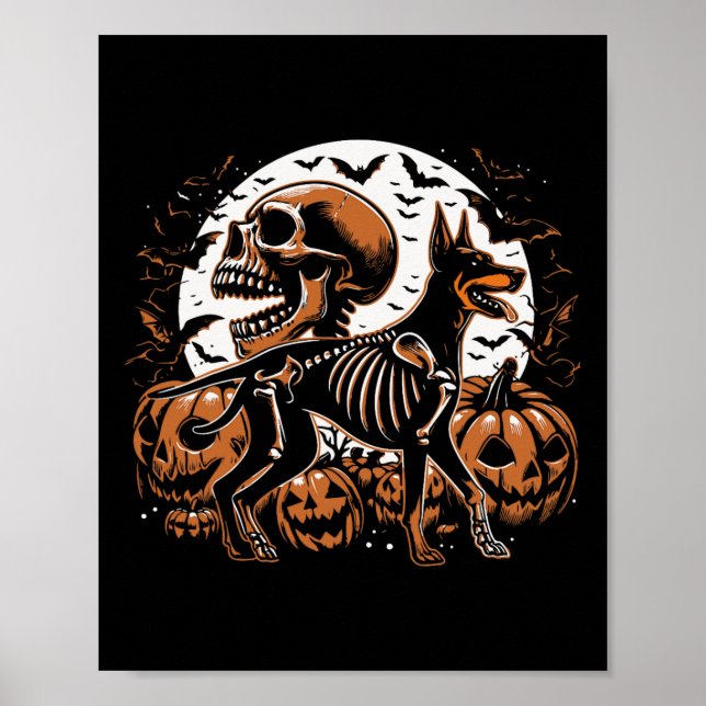 Poster Halloween Skeleton Walking Skeletal Doberman Chien (Devant)