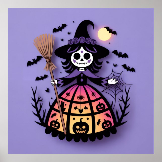 Poster Halloween Skeleton Witch (Devant)