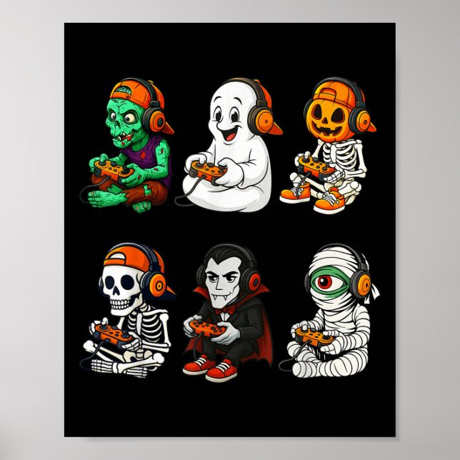 Poster Halloween Skeleton, Zombie Gamer Video Gaming  (Devant)