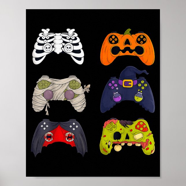 Poster Halloween Skeleton Zombie Gaming Controllers  (Devant)