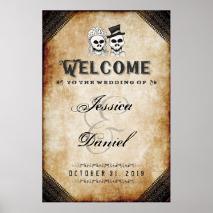 Poster Halloween Skeletons Brown 24x36 Bienvenue au Maria