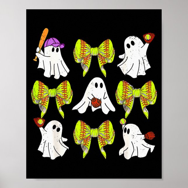 Poster Halloween Softball Ghosts Softball Daughter Girls  (Devant)