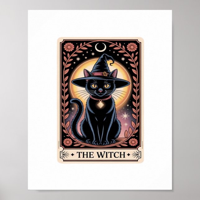 Poster Halloween sorcière esthétique Amoureux de les chat (Devant)