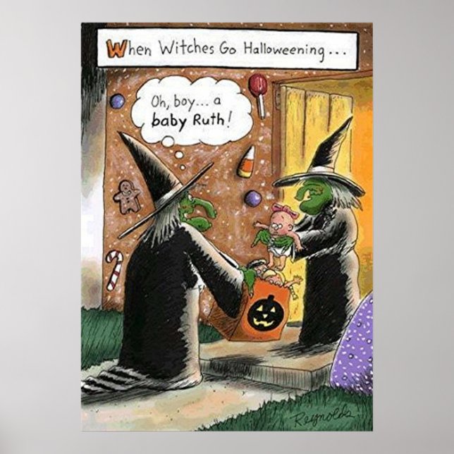 Poster Halloween sorcières amusantes Trick ou traitement (Devant)