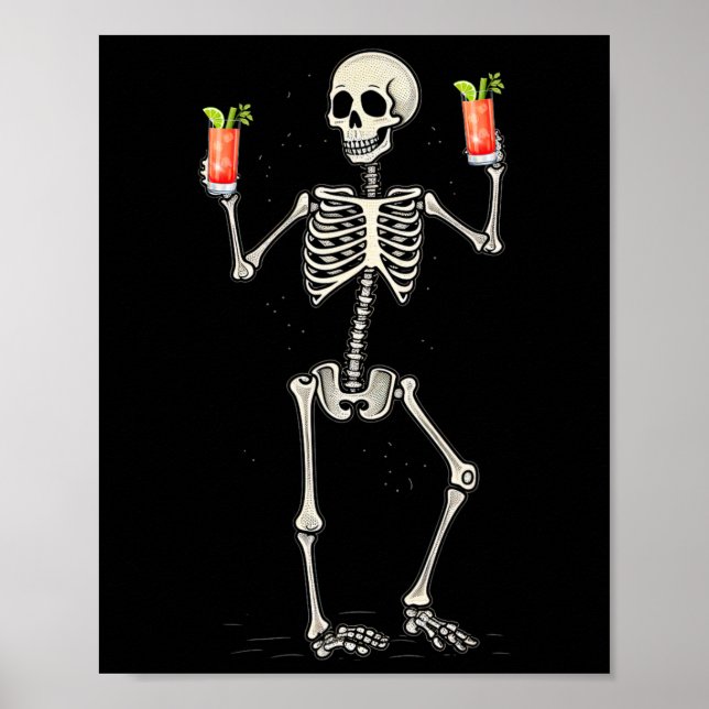 Poster Halloween Squelette Boire Bloody Mary Tail (Devant)