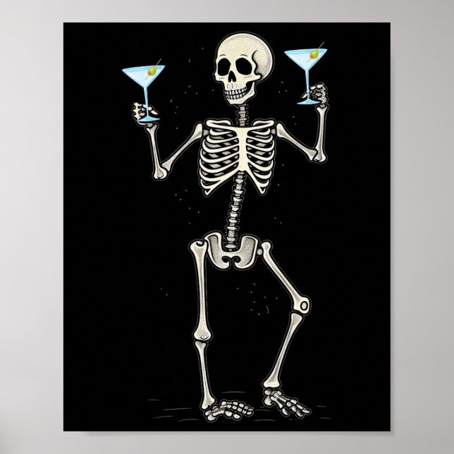 Poster Halloween Squelette Boire Martini Tail (Devant)