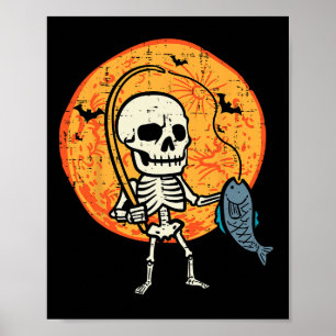 Poster Halloween Squelette Costume de pêche Pêcheur Homme