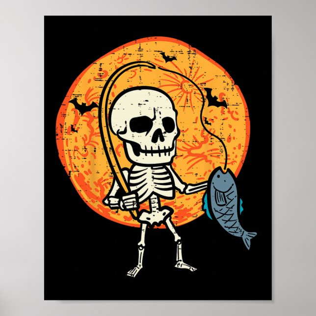 Poster Halloween Squelette Costume de pêche Pêcheur Homme (Devant)