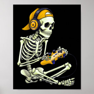 Poster Halloween Squelette Gamer Tee Pour Garçons Hommes 