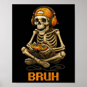 Poster Halloween Squelette Gamer Vidéo Jeu Drôle Skelet