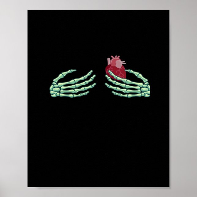 Poster Halloween Squelette Mains Avec Coeur Classique (Devant)