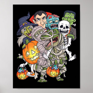 Poster Halloween Squelette Zombie équitation maman T Rex 