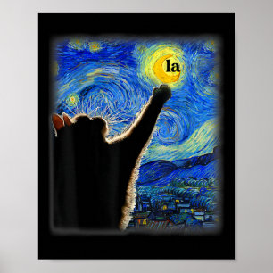 Poster Halloween Starry Night Black Cat Comma La Kamala