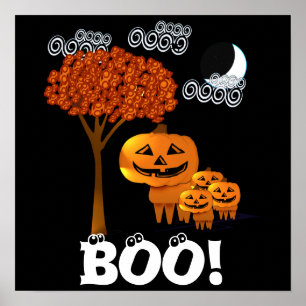 POSTER HALLOWEEN TÊTES CITROUILLES