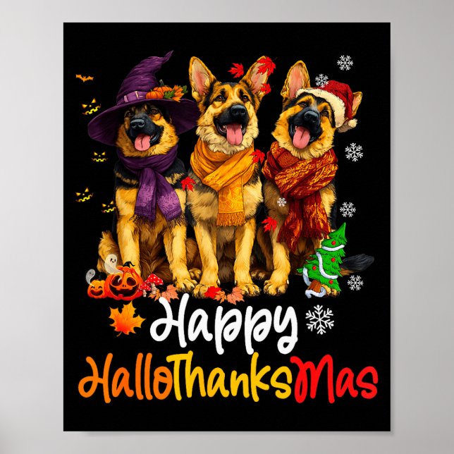 Poster Halloween Thanksgiving Christmas German Shepherd D (Devant)