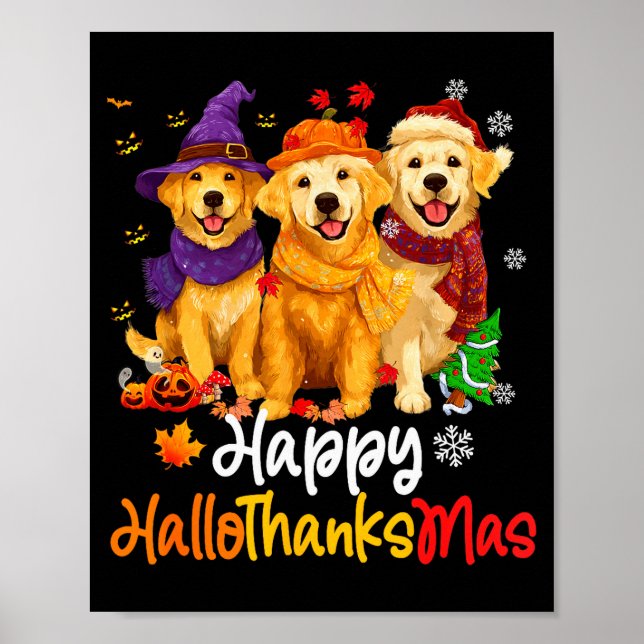 Poster Halloween Thanksgiving Christmas Golden Retriever  (Devant)
