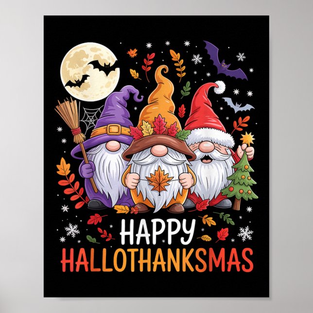 Poster Halloween Thanksgiving Christmas Happy Hallothanks (Devant)