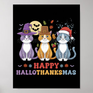 Poster Halloween Thanksgiving Noël Chats Happy Hallot