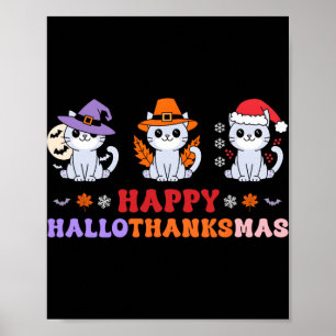 Poster Halloween Thanksgiving Noël Chats Happy Hallot