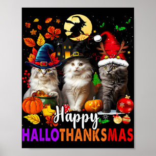 Poster Halloween Thanksgiving Noël Joyeux Hallomerci