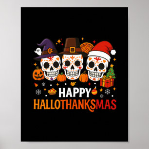 Poster Halloween Thanksgiving Noël Joyeux Hallothanks