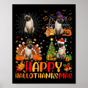 Poster Halloween Thanksgiving Noël Siamese Chat Hallo