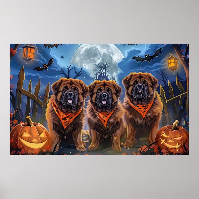 Poster Halloween Tibétain Mastiff Éffrayant (Devant)