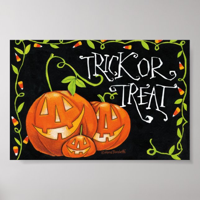 Poster Halloween Trick ou Traiter Citrouille et Candy Cor (Devant)