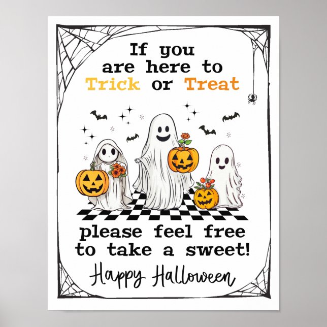 Poster Halloween Trick ou Treat ghosts signe de bonbons p (Devant)