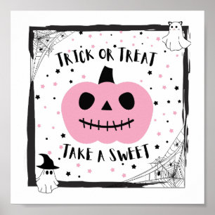 Poster Halloween Trick ou Treat prendre un citrouille ros