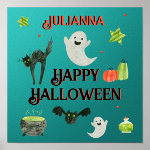 Poster Halloween Turquoise et vert