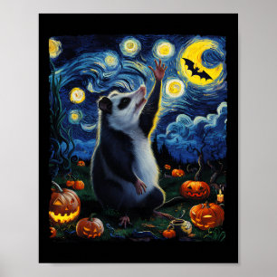 Poster Halloween Van Gogh' Starry Night Opossum Citrouill