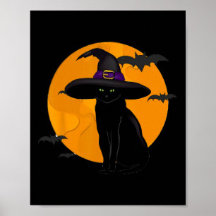 Poster Halloween vintage Cat noir costume sorcière Ha