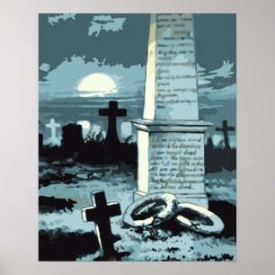 Poster Halloween vintage, cimetière effrayant avec des to