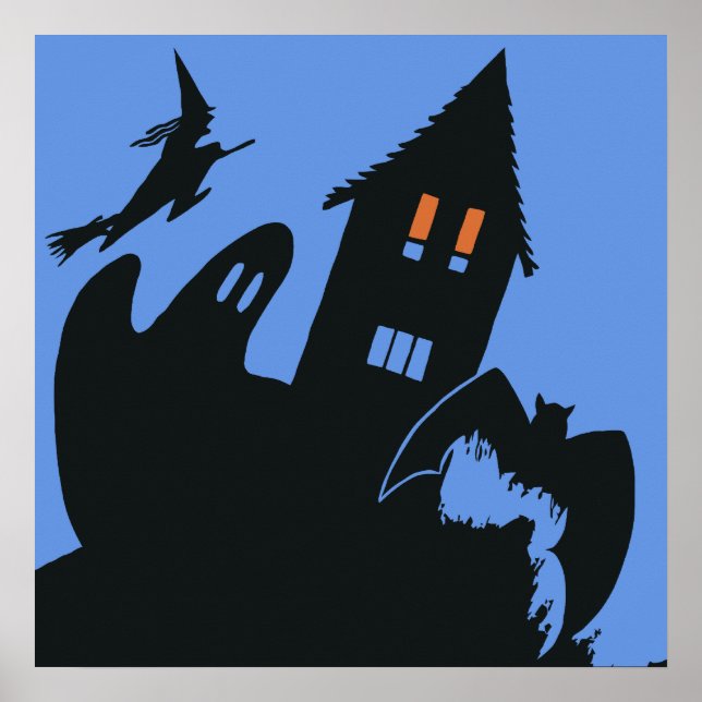 Poster Halloween vintage, effrayante Maison hantée et sor (Devant)