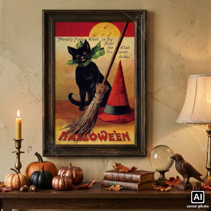 Poster Halloween vintage par Ellen Clapsaddle, Chat Noir