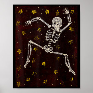Poster Halloween Vintage squelette dansant Saison Squelet