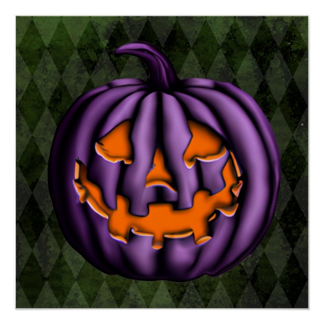 Poster Halloween violet Citrouille Grunge vert (Devant)