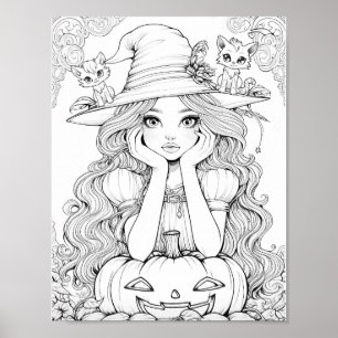 Poster Halloween Whimsy : Chats Citrouilles sur la colora