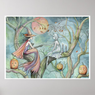 Poster Halloween Witch and Ghost par Molly Harriso
